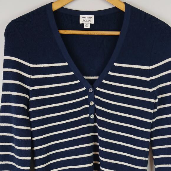Navy and White Striped V-Neck Sweater - Picture 2 of 6